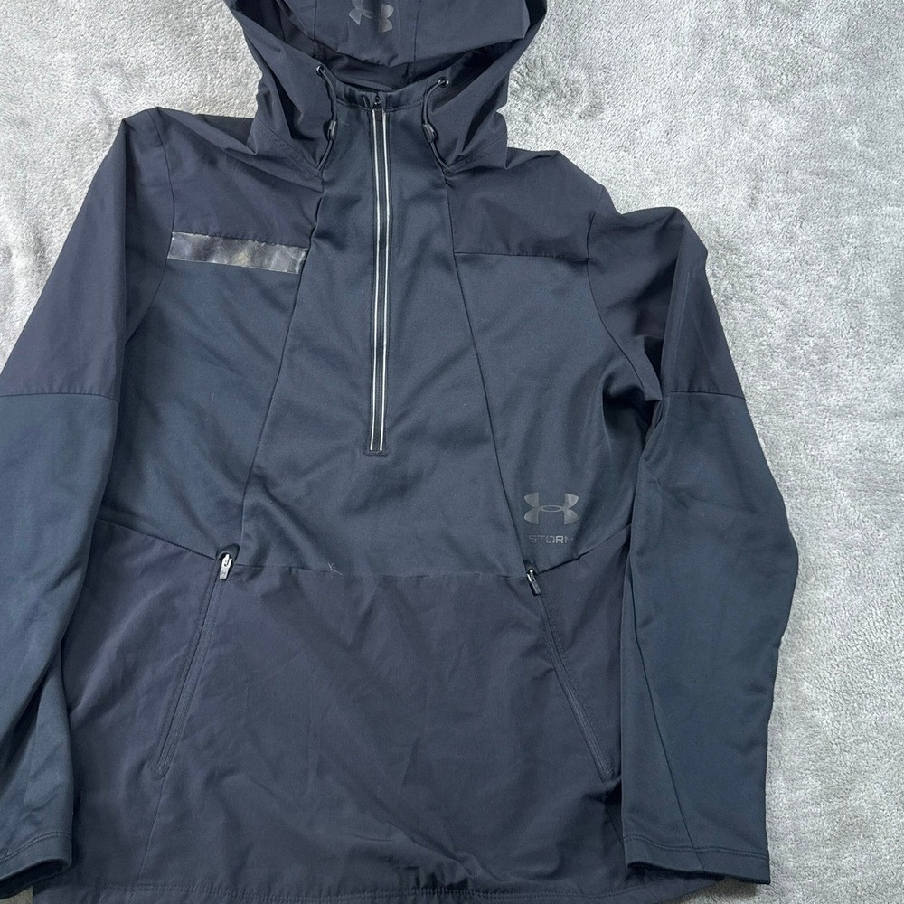 Under Armour Storm Hoodie Men Large Black ColdGear Fitted 1/2 Zip Wind Breaker